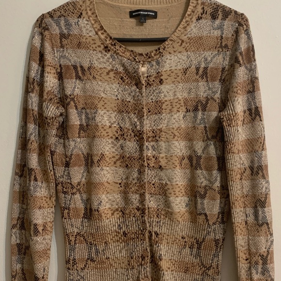 Express Sweaters - Express Cardigan  Brown and Tan Patterned Cardigan